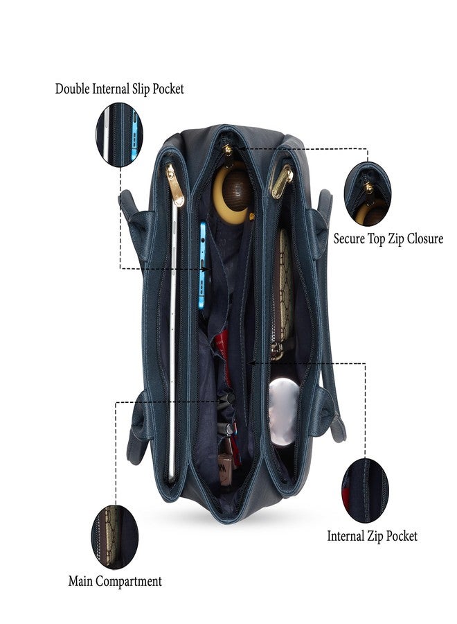 كابريس حقيبة كابريس جيميني متوسطة الحجم للنساء، مزودة بأقسام متعددة للتنظيم والراحة | حقيبة كتف أنيقة ومتينة وواسعة من الداخل، مناسبة للعمل والسفر والاستخدام اليومي (أزرق داكن) - Image 4